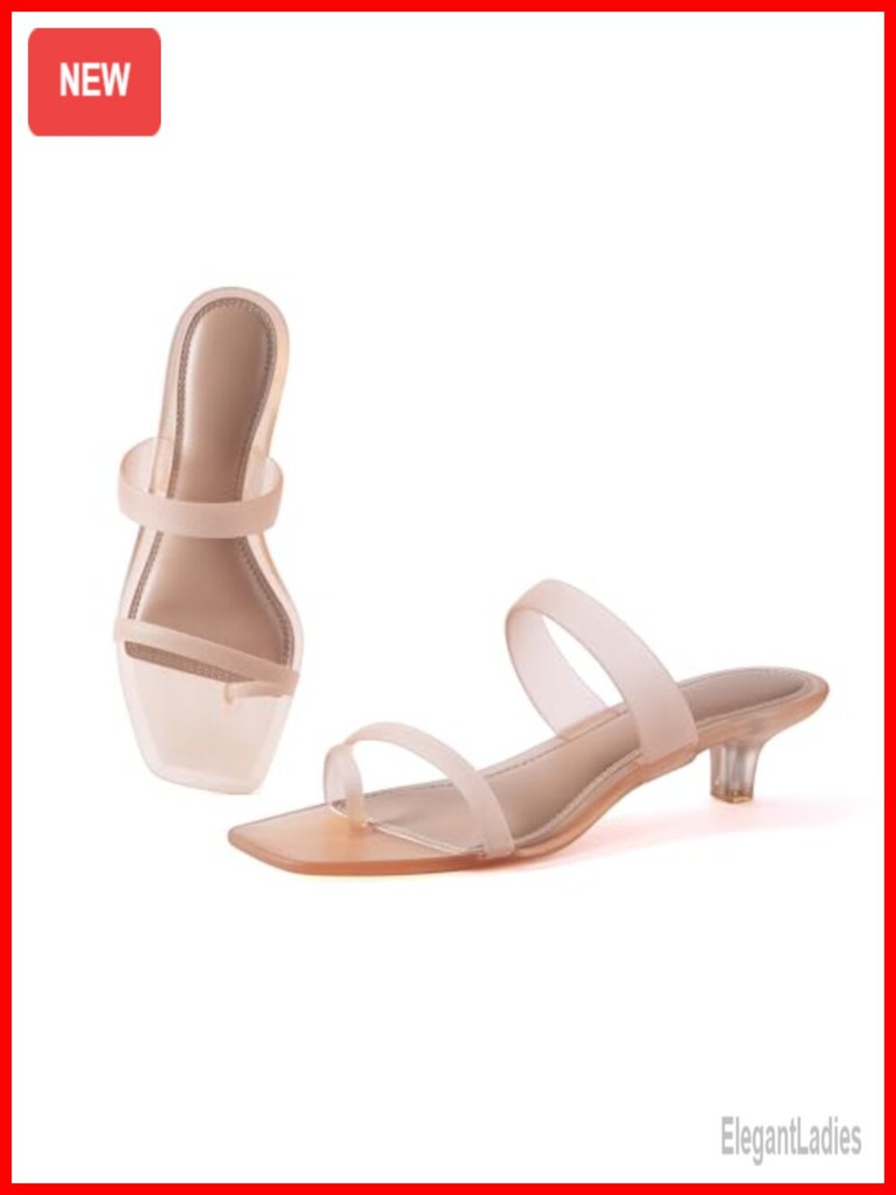 Women Kitten Heel Sandals Clear PVC Slide Toe Loop Waterproof Quick-Dry